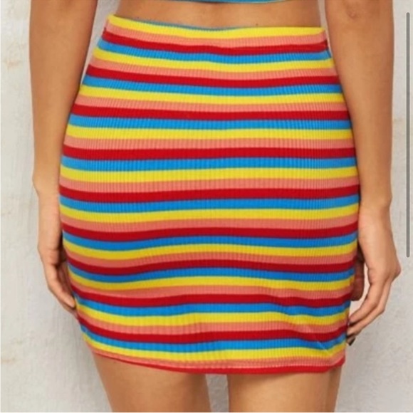 Rainbow Striped Bodycon Mini Skirt - Picture 2 of 5